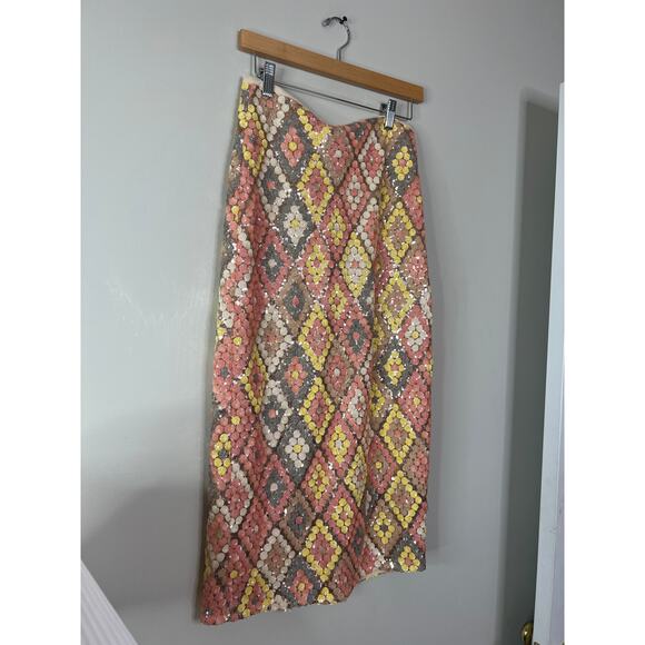 NEW Le Superbe Sundrop Sequined Lined Geometric Pattern Midi Skirt Pink Size: 2 - Picture 3 of 8